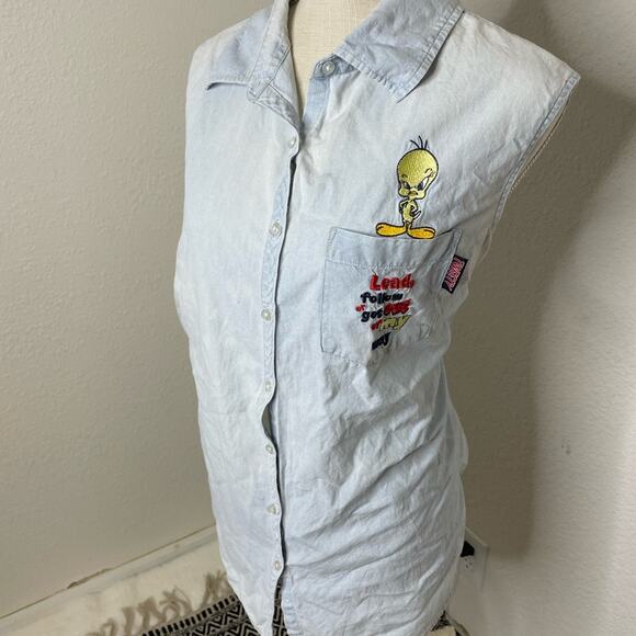 Looney Tunes Vintage 90s Denim Tweedy Bird Shirt Women’s size 14W/16W - Picture 2 of 6